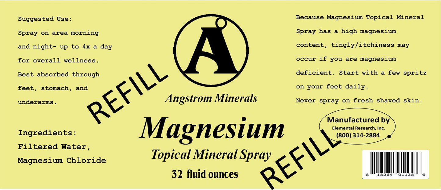 Angstrom Minerals Magnesium Topical Mineral Spray REFILL 32oz